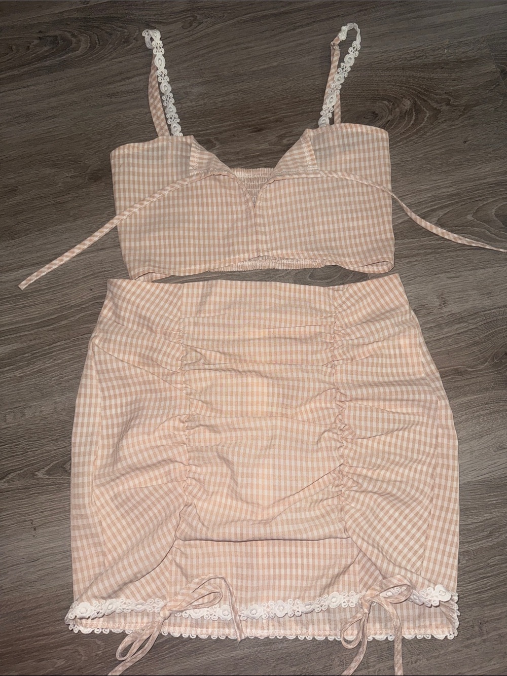Cider Pink Gingham Ruched Midi Skirt